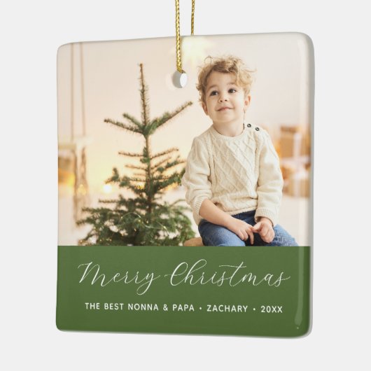 Grootouders Kalligrafie Vrolijk Kerstfeest Foto Keramisch Ornament (Links)