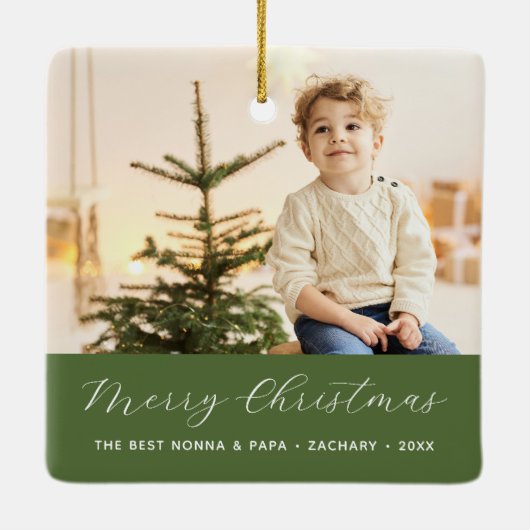 Grootouders Kalligrafie Vrolijk Kerstfeest Foto Keramisch Ornament (Achterkant)