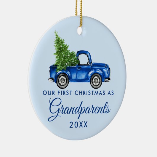 Grootouders kerstblauw vrachtwagen keramisch ornament (Rechts)