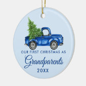 Grootouders kerstblauw vrachtwagen keramisch ornament (Links)