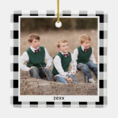 Grootouders Kerstfoto Zwart Wit Plaid Keramisch Ornament (Achterkant)