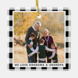 Grootouders Kerstfoto Zwart Wit Plaid Keramisch Ornament