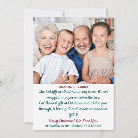 Grootouders Kerstgedicht Custom Simple Photo Feestdagenkaart (Voorkant)