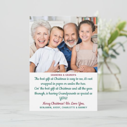 Grootouders Kerstgedicht Custom Simple Photo Feestdagenkaart (Staand voorkant)