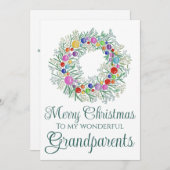Grootouders kleurrijke kerst krans feestdagenkaart (Voorkant / Achterkant)