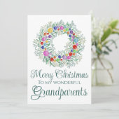 Grootouders kleurrijke kerst krans feestdagenkaart (Staand voorkant)