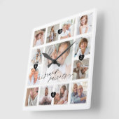 Grootouders Manuscript Family Memory PhotoCollage Vierkante Klok (Hoek)
