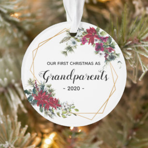Grootouders met Elegant Eerste Kerstmis Foto Flora Ornament