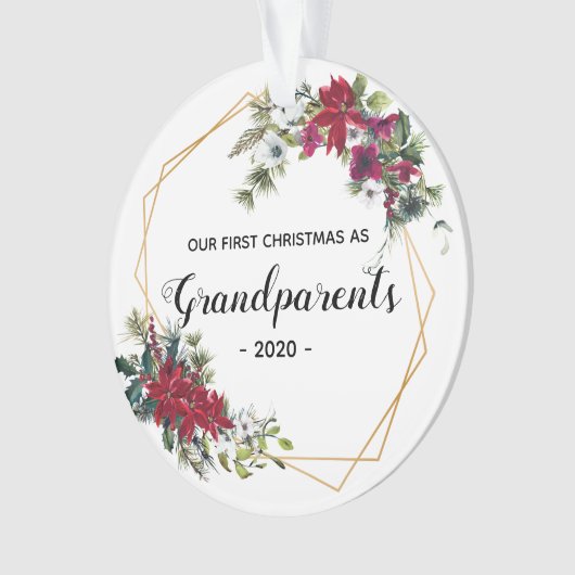 Grootouders met Elegant Eerste Kerstmis Foto Flora Ornament (voorkant)