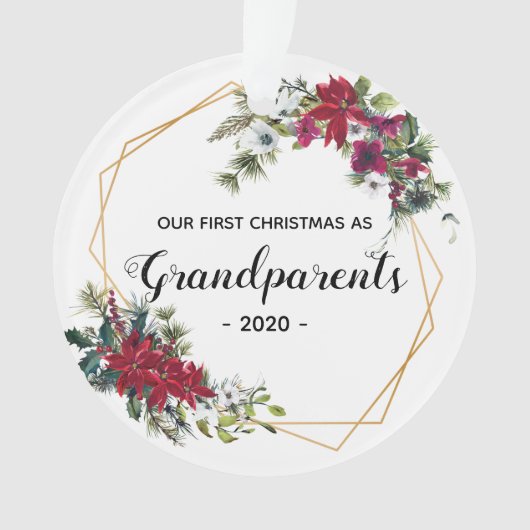 Grootouders met Elegant Eerste Kerstmis Foto Flora Ornament (voorkant)