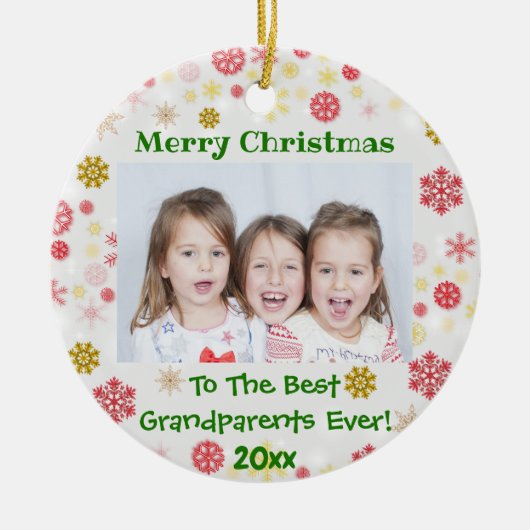 Grootouders met kerstkinderen Foto Keramisch Ornament (Voorkant)