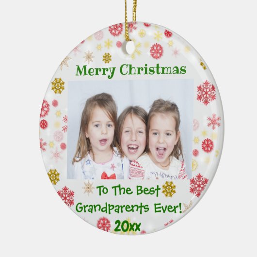 Grootouders met kerstkinderen Foto Keramisch Ornament (Links)