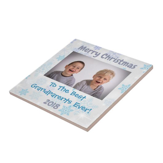Grootouders met Kerstmis Aangepaste foto Tegeltje (Zijkant)