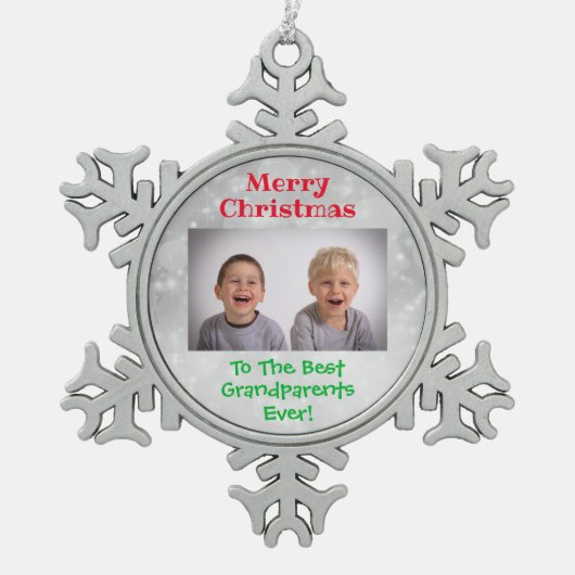 Grootouders met Kerstmis Foto Tin Sneeuwvlok Ornament (Voorkant)