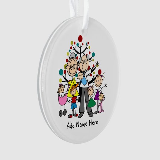 Grootouders met zes kleinkinderen ornament (voorkant)