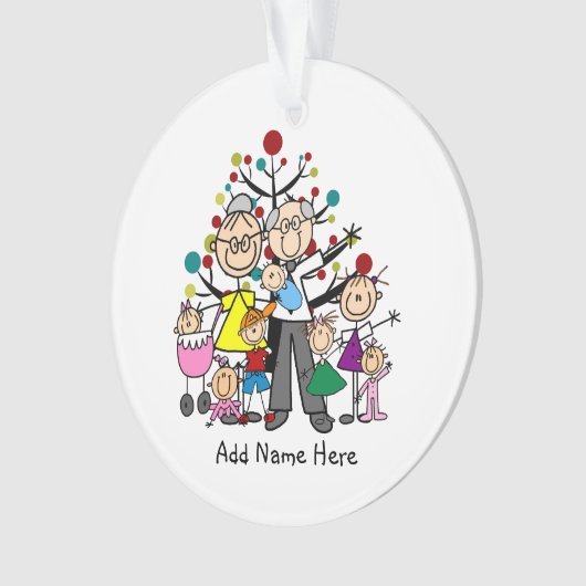 Grootouders met zeven kleinkinderen ornament (voorkant)