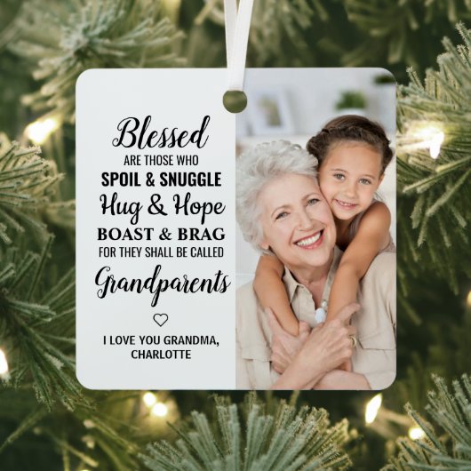 Grootouders Modern Grandma Grandpa 2 Foto Metalen Ornament (Insitu)