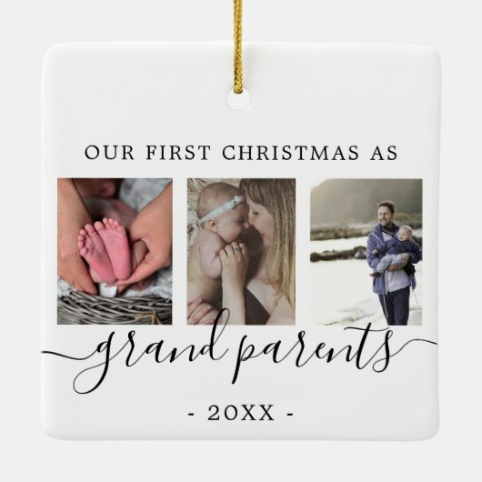 Grootouders Multifoto's eerste kerstdag Keramisch Ornament (Achterkant)