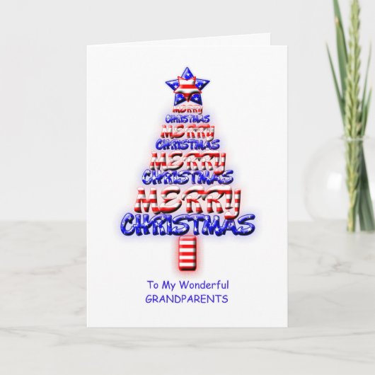 Grootouders, patriottische kerstboom feestdagen kaart (Voorkant)