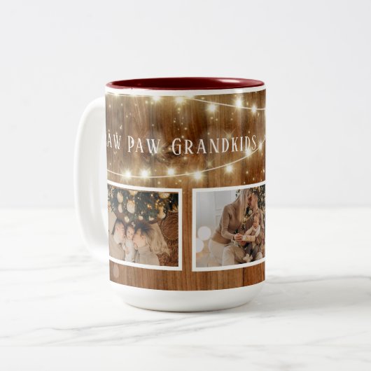 Grootouders Paw Paw Grandkids Rustic Wood Tweekleurige Koffiemok (Voorkant links)