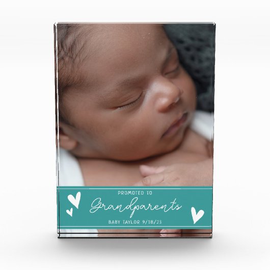 Grootouders Promoted Nieuwe Baby Script Keepsake Fotoblokken (Voorkant)