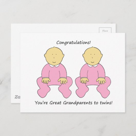 Grootouders van harte gefeliciteerd met Twin Girls Briefkaart (Voorkant / Achterkant)