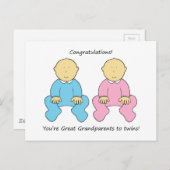Grootouders voor tweeling gefeliciteerd briefkaart (Voorkant / Achterkant)