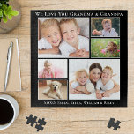 Grootouders We Love You Gepersonaliseerde foto Zwa Legpuzzel<br><div class="desc">Vier de beste grootouders met deze aangepaste fotocollage zwarte puzzel. U kunt het personaliseren met zes familiefoto's van kleinkinderen, familieleden, huisdieren, enz., en de uitdrukking aanpassen aan "I Love You" of "We Love You", en hoe ze worden aangesproken "Oma & Opa", "Moeder Mam & Pop Pop, " enz. U kunt...</div>