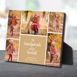 Grootouders zijn de grootste fotocollage fotoplaat<br><div class="desc">Een vijf foto-collage van uw kind/kinderen, hun namen en het bericht "Mijn grootouders zijn de grootst!" in de tekst van de kikkerletters wordt direct op het hardboard geplaatst voor een verbluffend scherp afbeelding met een gemakkelijk schoon oppervlak. Tabletop, op een plank of bureau, is deze plak met een ingebouwde esel...</div>