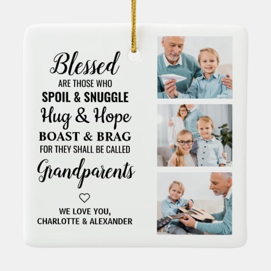 Grootouders zonder zegen Aangepast 3 Foto collage Keramisch Ornament (Achterkant)