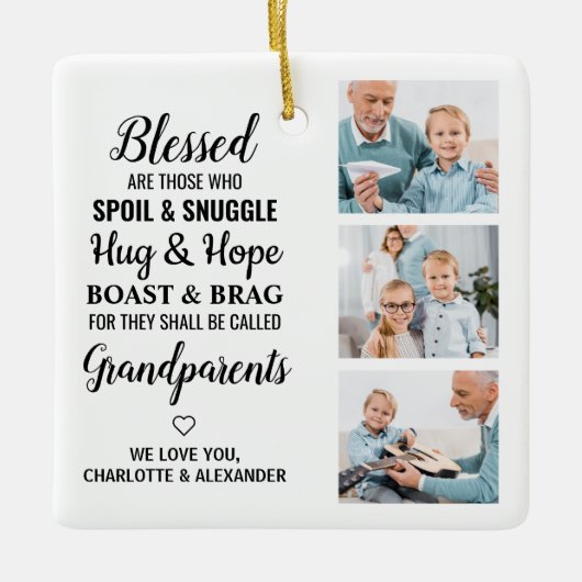 Grootouders zonder zegen Aangepast 3 Foto collage Keramisch Ornament (Voorkant)