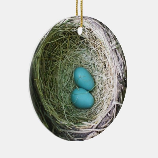 Grootouderse twee blauwe Robin's eieren in Nest Keramisch Ornament (Rechts)