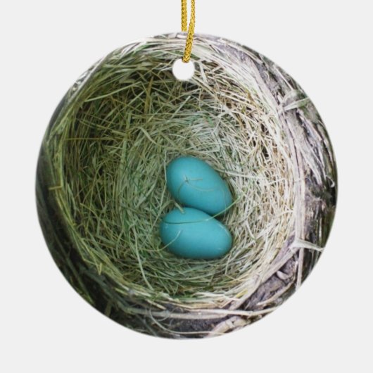 Grootouderse twee blauwe Robin's eieren in Nest Keramisch Ornament (Voorkant)