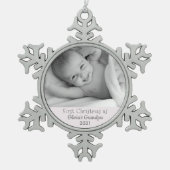 Grootpa 1st Kerstmis Aangepaste foto Granddaug Tin Sneeuwvlok Ornament (Voorkant)