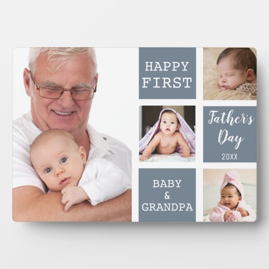 Grootpa First Vaderdag 4 Foto Collage Gray Fotoplaat (voorkant)