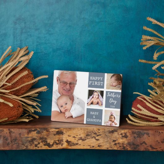 Grootpa First Vaderdag 4 Foto Collage Gray Fotoplaat (Zijkant)