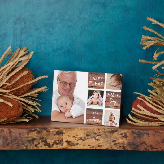 Grootpa First Vaderdag 4 Foto Collage Wood Fotoplaat (Zijkant)