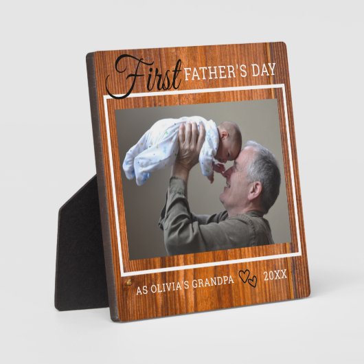 Grootpa First Vaderdag Foto Rustic Brown Wood Fotoplaat (Voorkant)