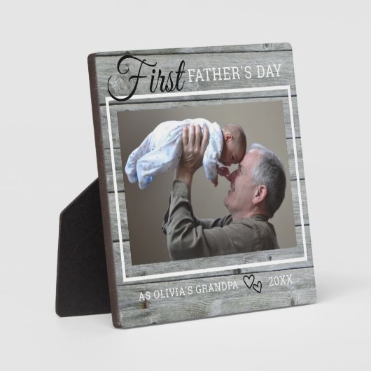 Grootpa First Vaderdag Foto Rustic Gray Wood Fotoplaat (Voorkant)