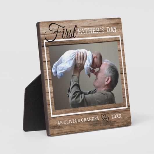 Grootpa First Vaderdag Foto Rustic Wood Fotoplaat (Voorkant)