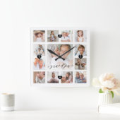 Grootpa Script Family Memory Photo Grid Collage Vierkante Klok (Huis)