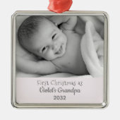 Grootpa's eerste kerstfoto Persoonlijke naam Foto Metalen Ornament (Voorkant)