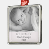 Grootpa's eerste kerstfoto Persoonlijke naam Foto Metalen Ornament (Links)