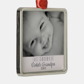 Grootpa's eerste kerstfoto Persoonlijke naam Foto Metalen Ornament (Rechts)