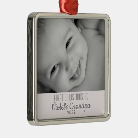 Grootpa's eerste kerstfoto Persoonlijke naam Foto Metalen Ornament (Rechts)