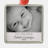 Grootpa's eerste kerstfoto Persoonlijke naam Foto Metalen Ornament (Voorkant)