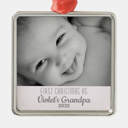 Grootpa's eerste kerstfoto Persoonlijke naam Foto Metalen Ornament (Voorkant)