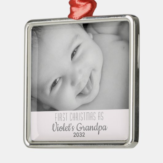Grootpa's eerste kerstfoto Persoonlijke naam Foto Metalen Ornament (Links)
