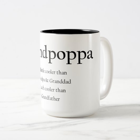 Grootpoppa Coffee Mok, weinig koeler dan opa Tweekleurige Koffiemok (Voorkant rechts)