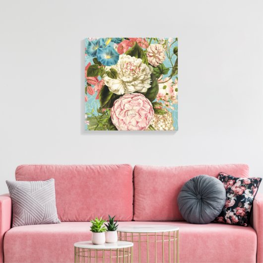 Grootschalige bloemenarrangement vierkant canvas afdruk (Insitu (Woonkamer))